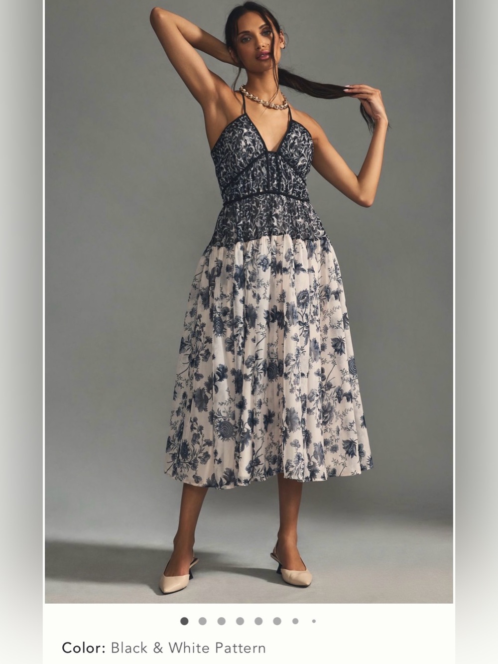 Anthropologie Navy and Cream Floral Halter Midi Dress